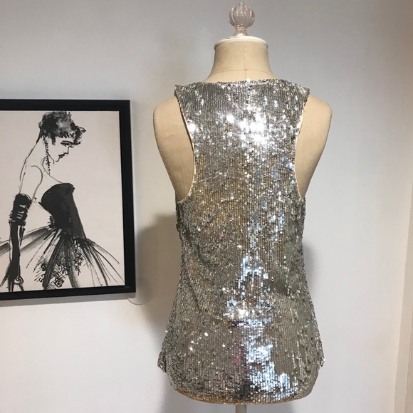 Alice & Olivia Silver Sequence Tank Blouse size S - Picture 2 of 7